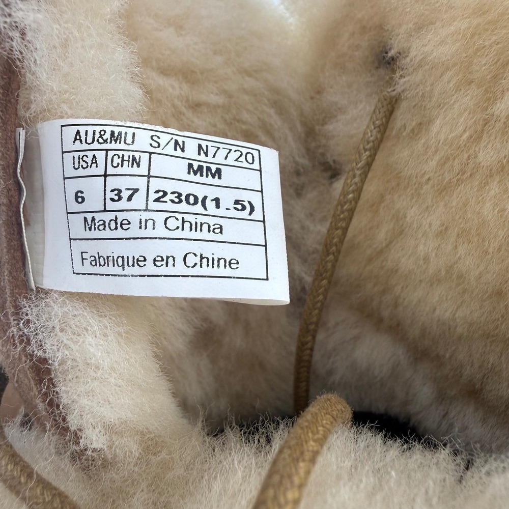 AU&MU Australia Sheepskin Shearling Lace Up Winter Boots Wmn Size 6 Brown Suede - Picture 8 of 8